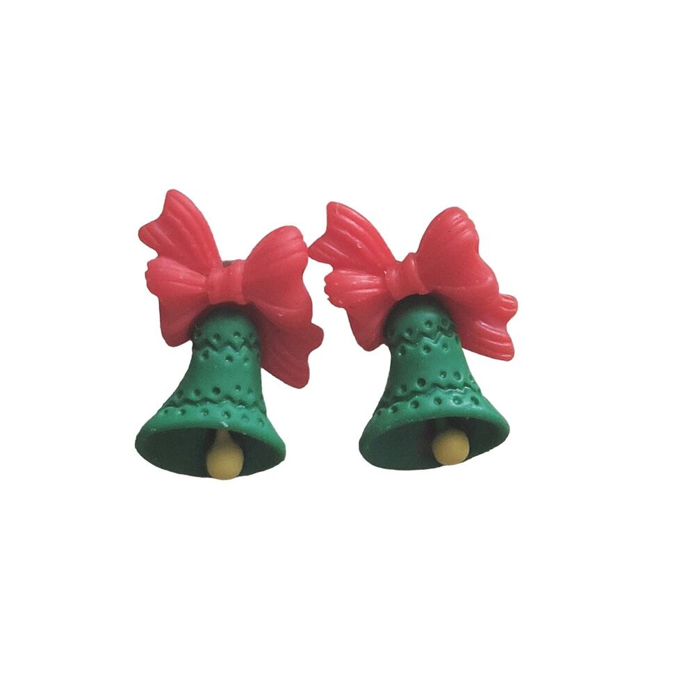 Christmas season festive holiday bell earrings, green yellow and red